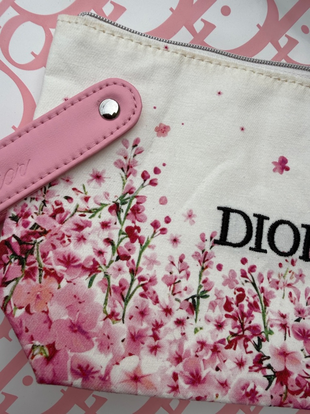 Miss Dior White & Pink Floral Cosmetic Pouch  Dior Bloom Makeup Fabric Pouch